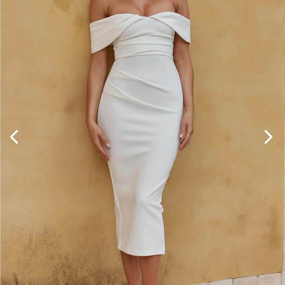 Selfie Leslie Off-Shoulder White Midi Dress